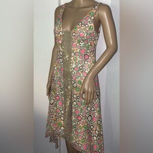 BCBGMaxAzria Pink and Green Patterned Midi Dress